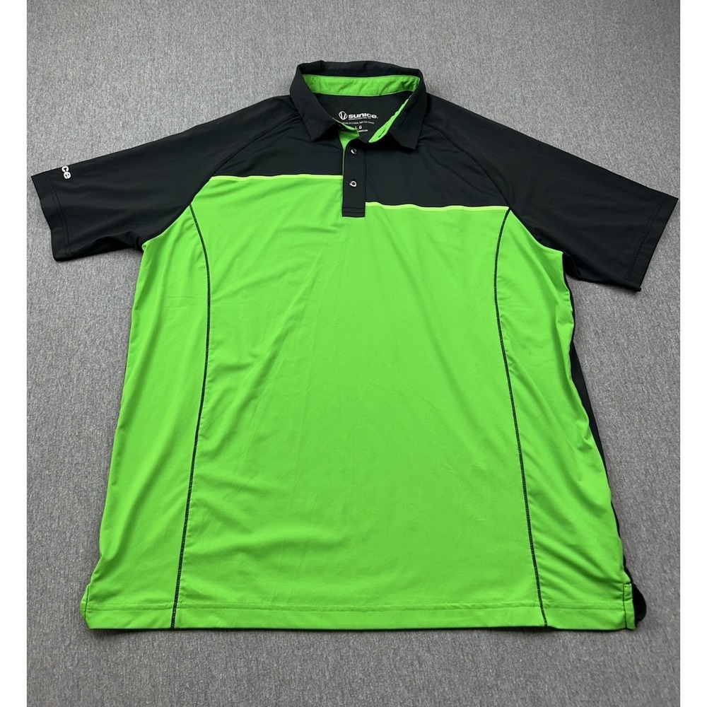 Sunice Performance Golf‎ Polo Shirt Mens Large Green Black Short Sleeve